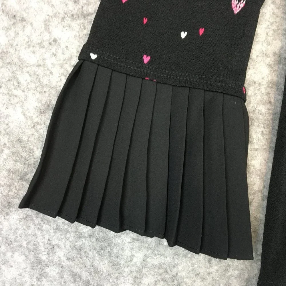 Elle Top XS Blouse Career Heart Print Crepe Black Accordion Pleat Sleeves Pink - Picture 2 of 13